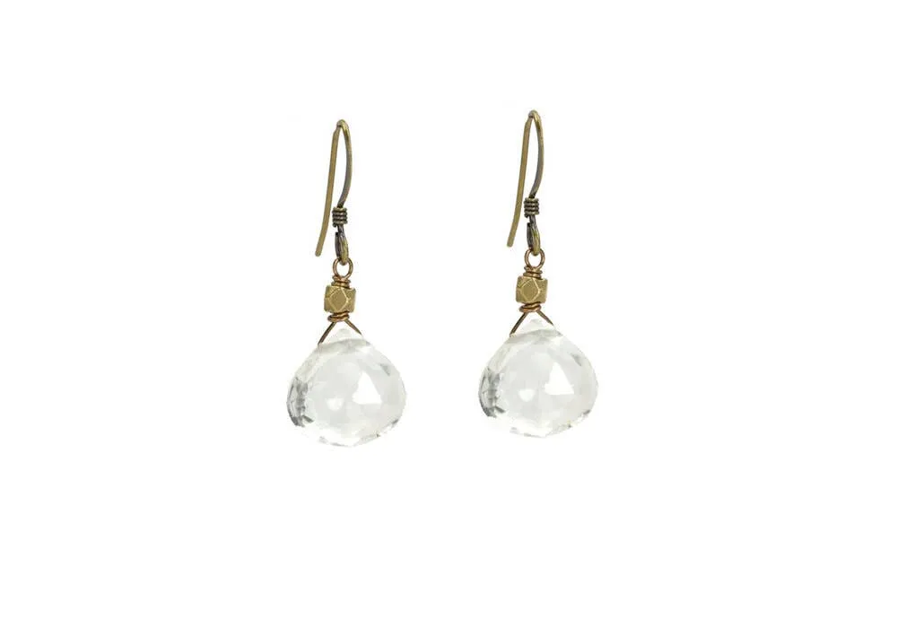 Clear Quartz with Antique Brass Element Earrings
