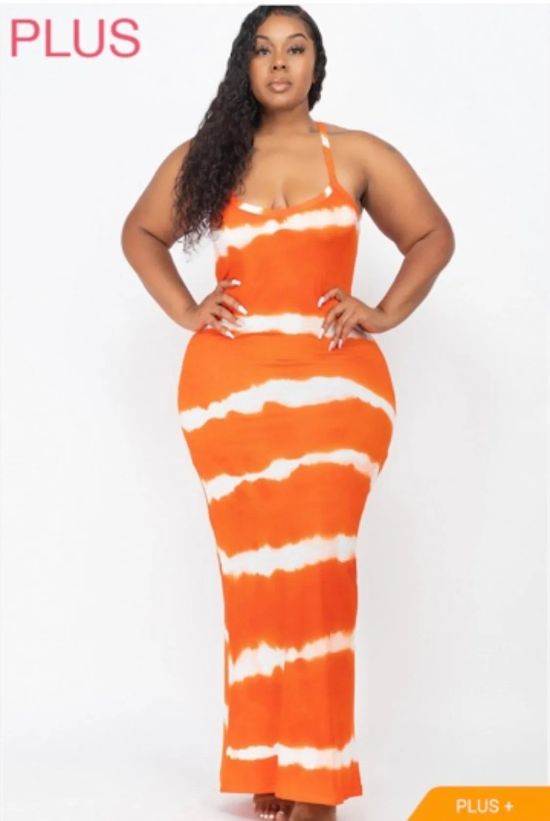 CLEARANCE! Orange Burst Vacay Plus Size Tie-Dye Maxi