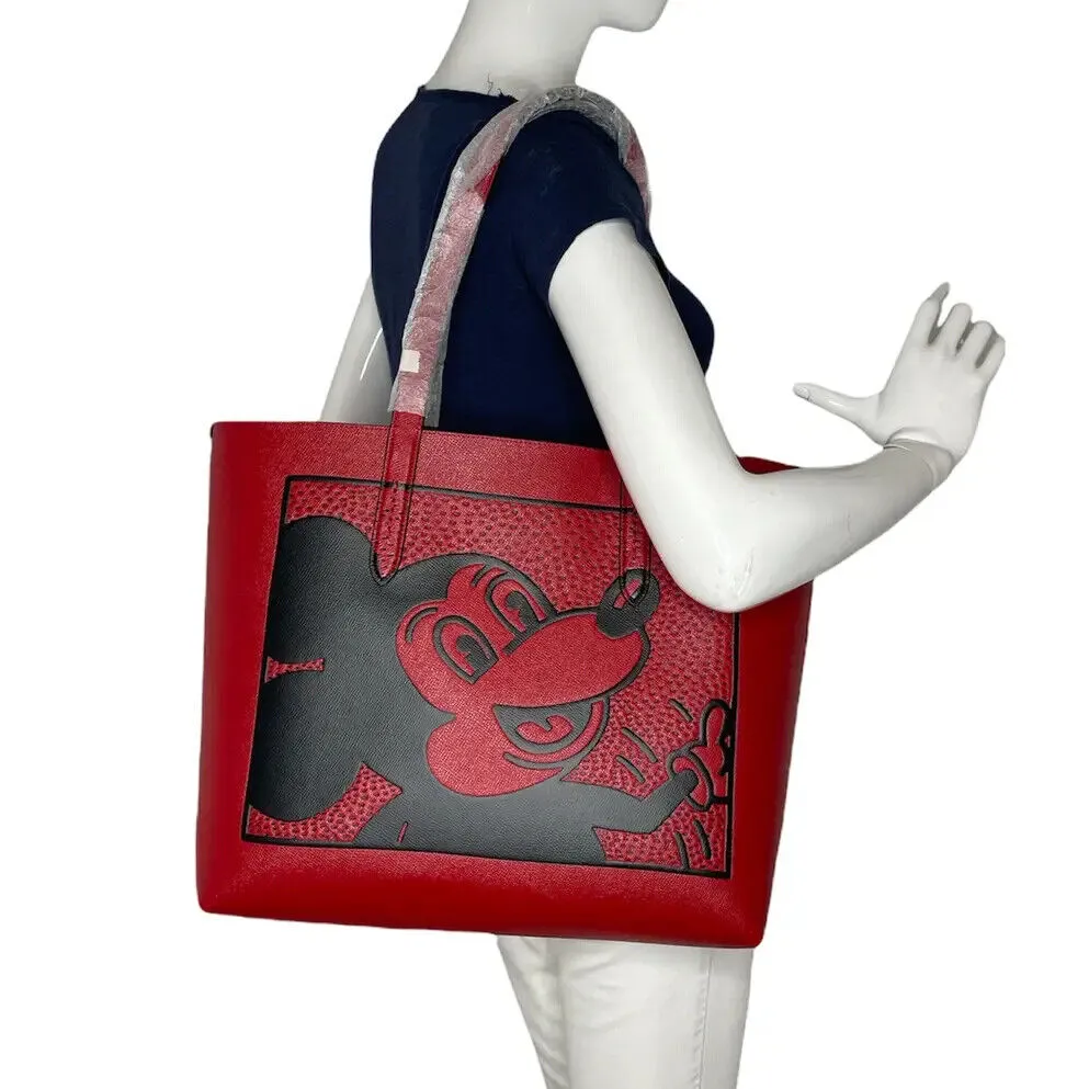 Coach Disney Mickey Mouse X Keith Haring Highline Tote Bag Leather Handbag Red NEW