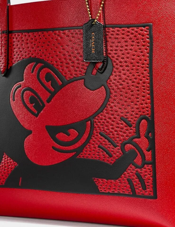 Coach Disney Mickey Mouse X Keith Haring Highline Tote Bag Leather Handbag Red NEW