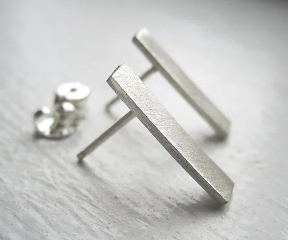 Contemporary and Smart Hand-Crafted Flat Rectangle Bar Stud Earrings - 0027