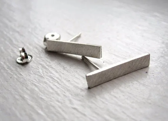 Contemporary and Smart Hand-Crafted Flat Rectangle Bar Stud Earrings - 0027
