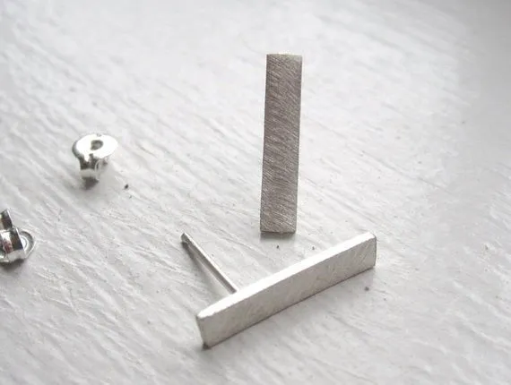 Contemporary and Smart Hand-Crafted Flat Rectangle Bar Stud Earrings - 0027