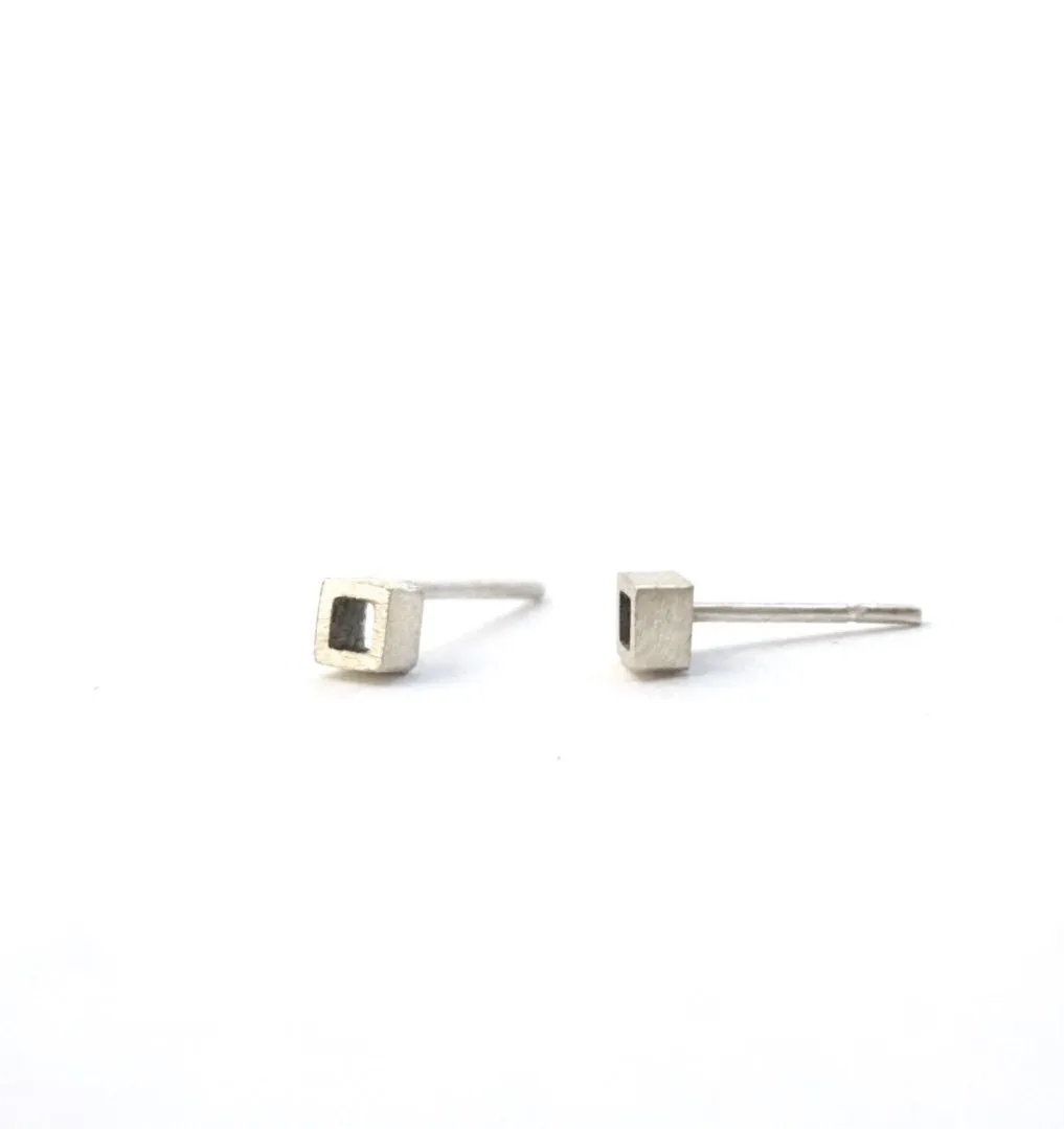 Contemporary Hand-Crafted Open Square Stud Earrings - 0160