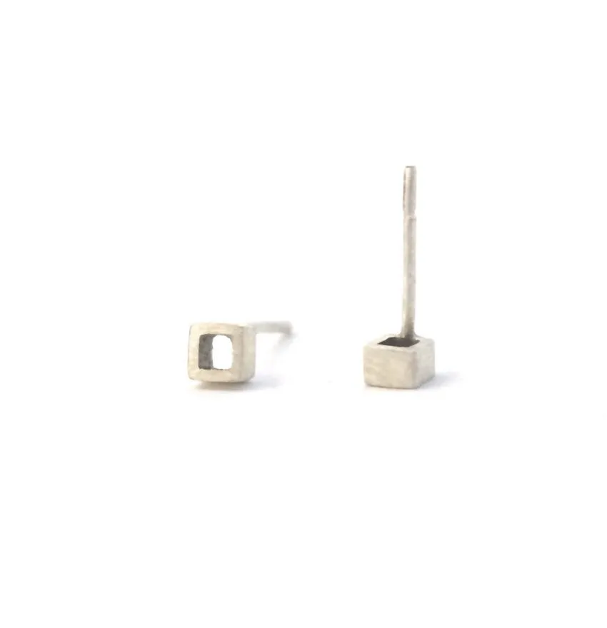 Contemporary Hand-Crafted Open Square Stud Earrings - 0160