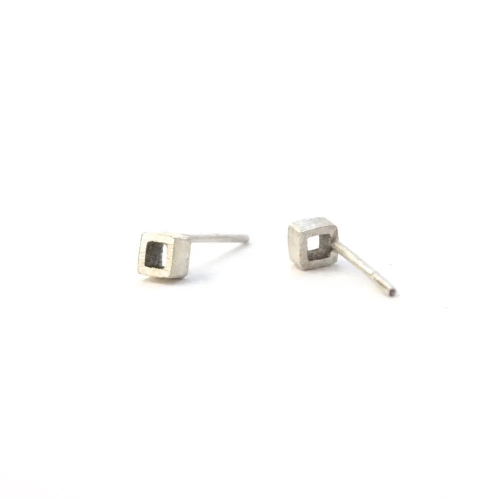 Contemporary Hand-Crafted Open Square Stud Earrings - 0160