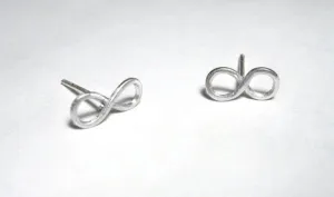 Contemporary Styled Hand-Crafted Sterling Silver Infinity Stud Earrings - 0058