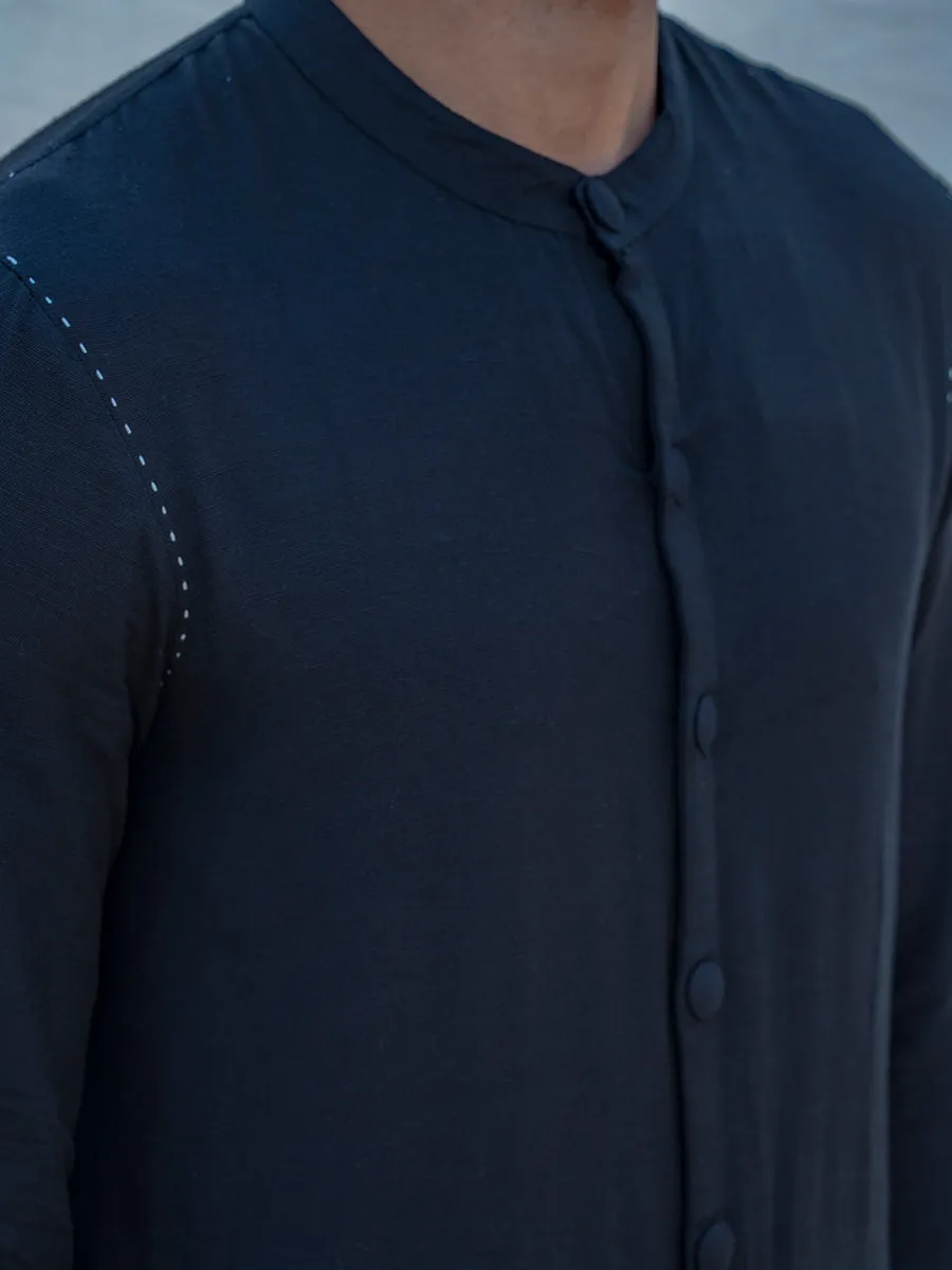 Cotton X Linen Bad & Black Kurta Set