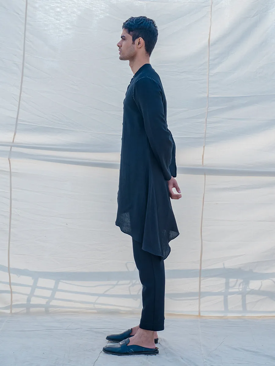 Cotton X Linen Bad & Black Kurta Set