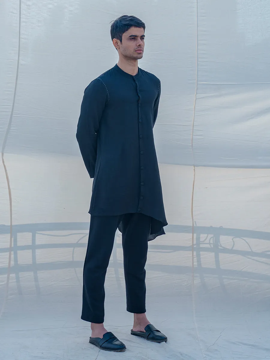 Cotton X Linen Bad & Black Kurta Set