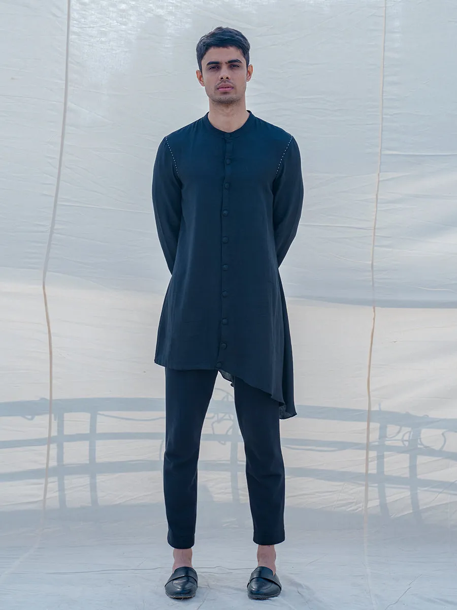 Cotton X Linen Bad & Black Kurta Set