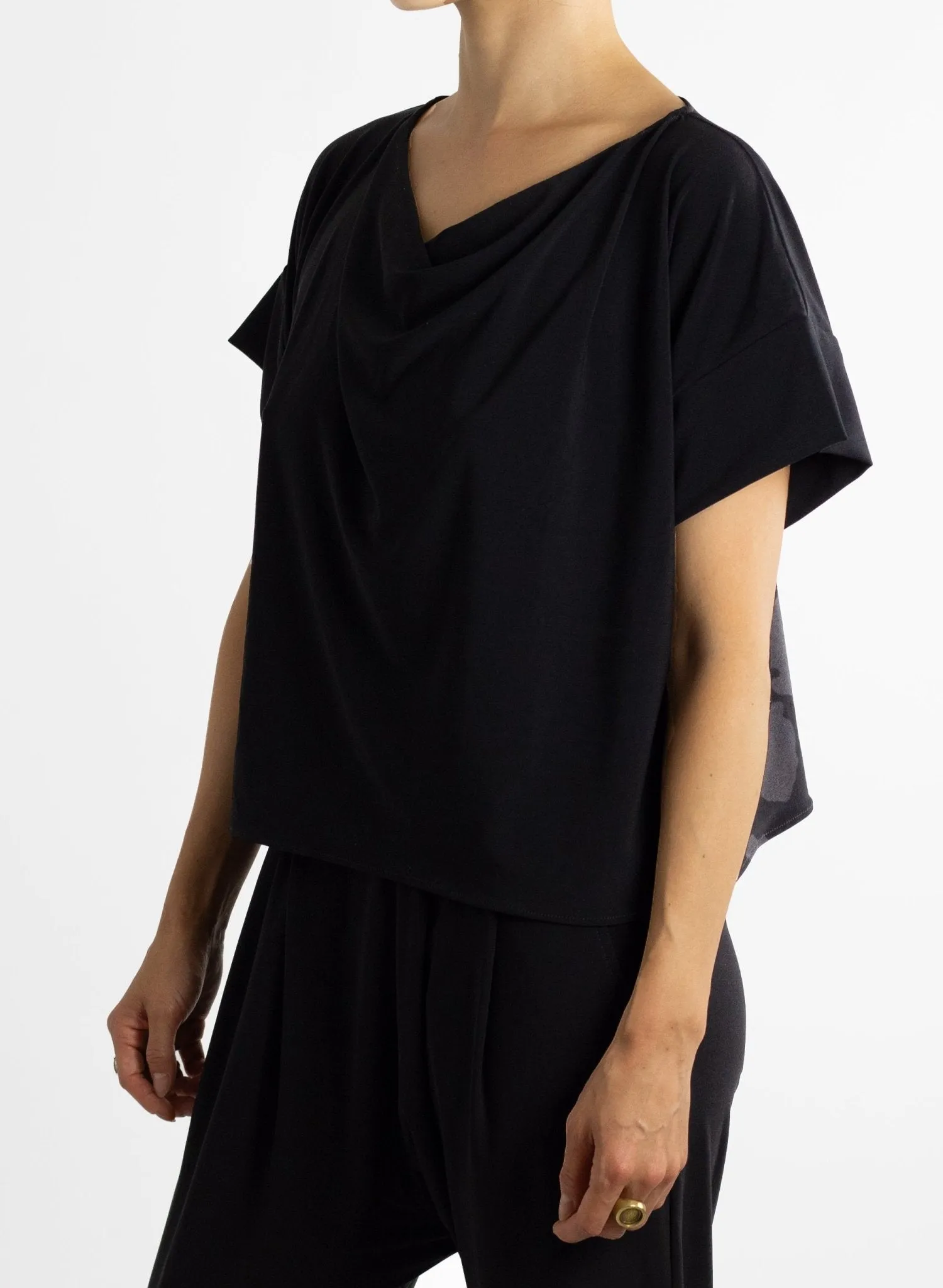 Cowl Neck Tee - Black