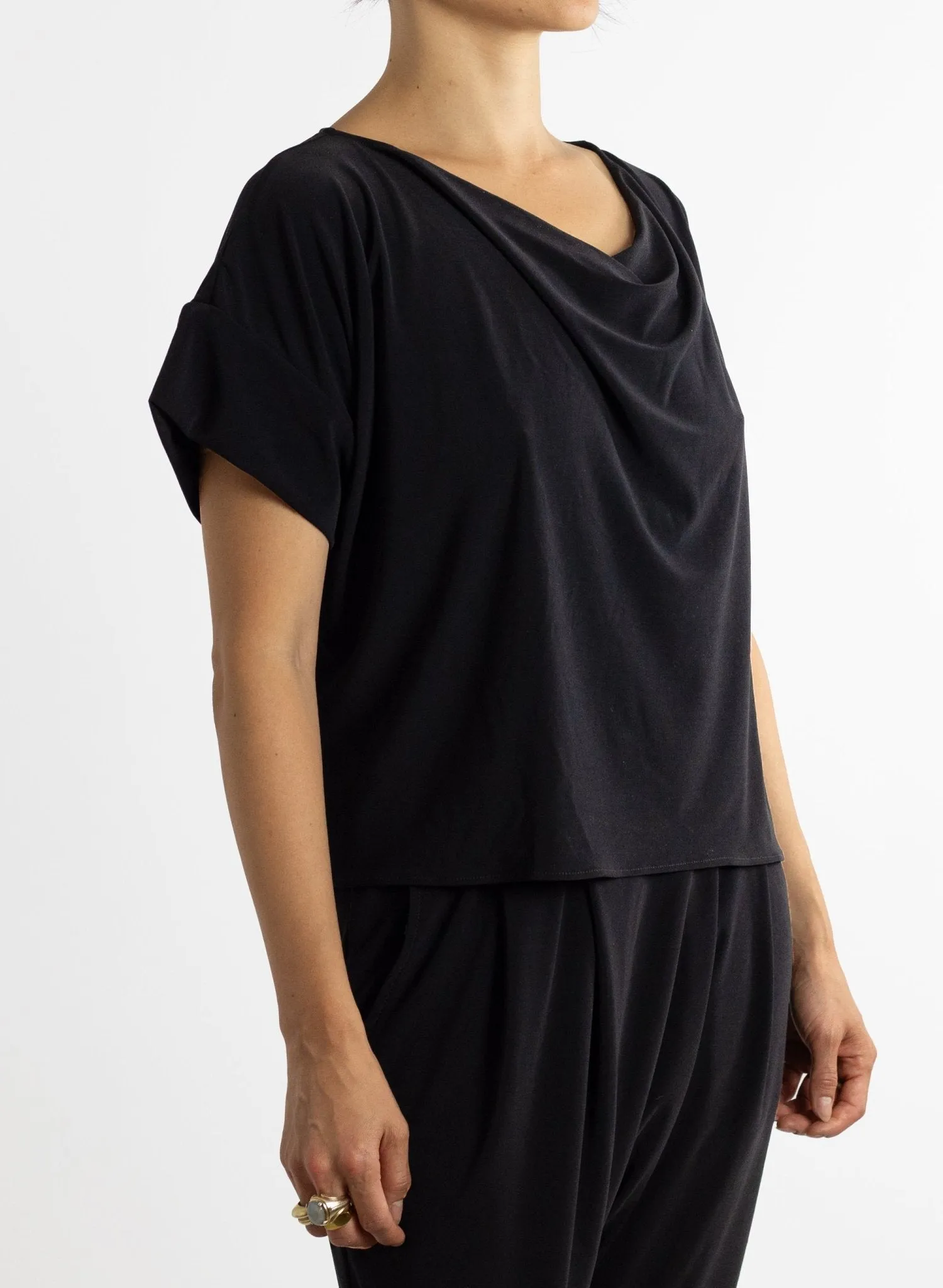 Cowl Neck Tee - Black