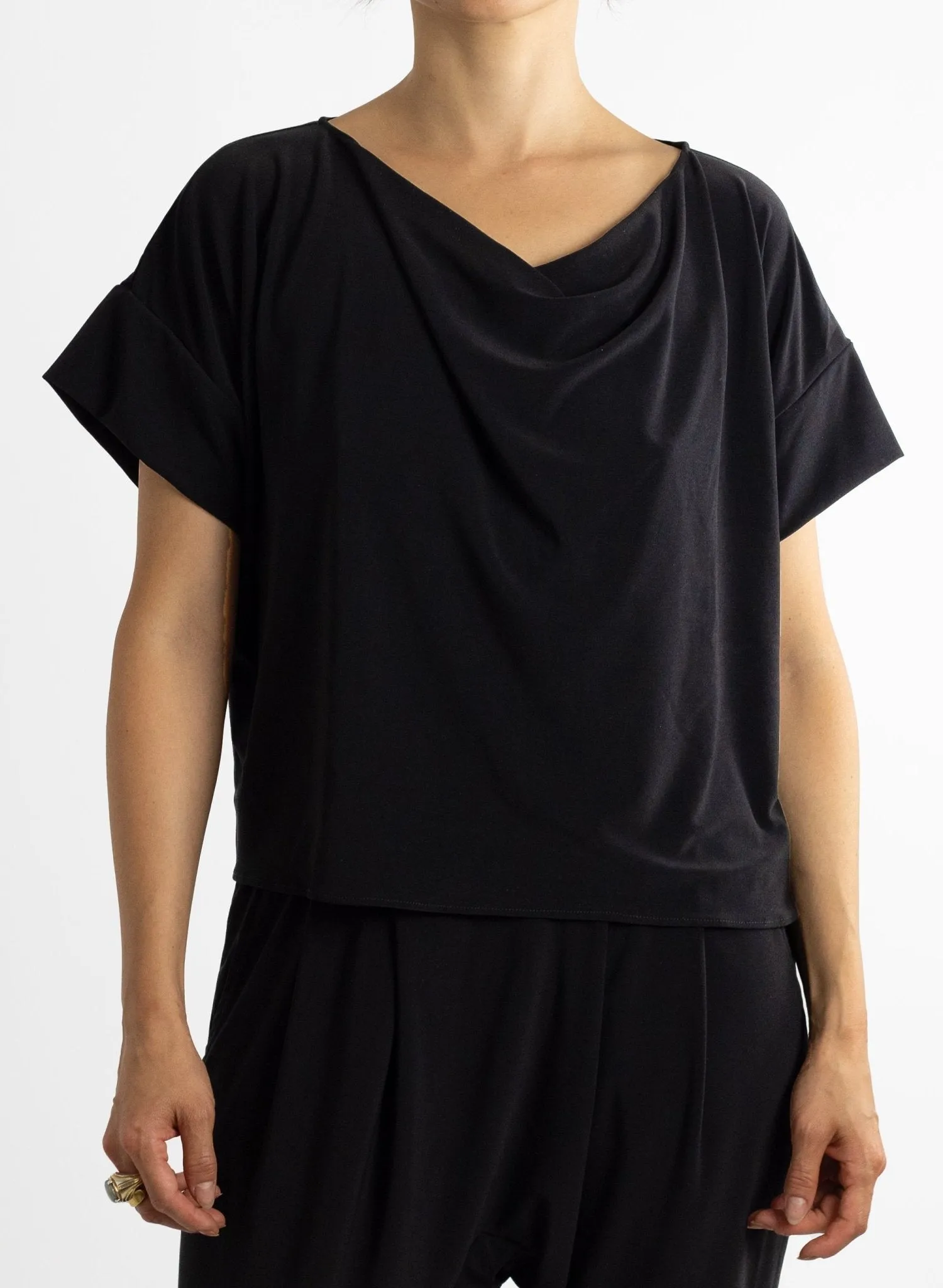 Cowl Neck Tee - Black