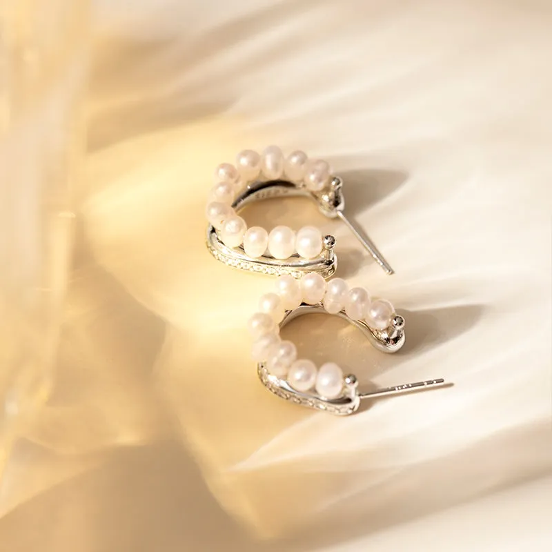 Crafted Pavé Pearl Huggie Earrings