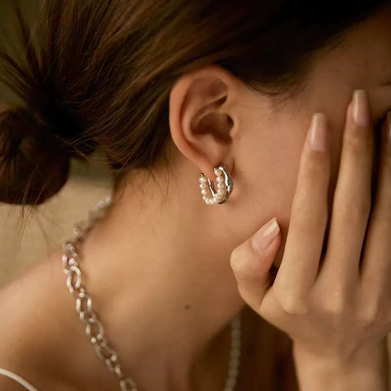 Crafted Pavé Pearl Huggie Earrings