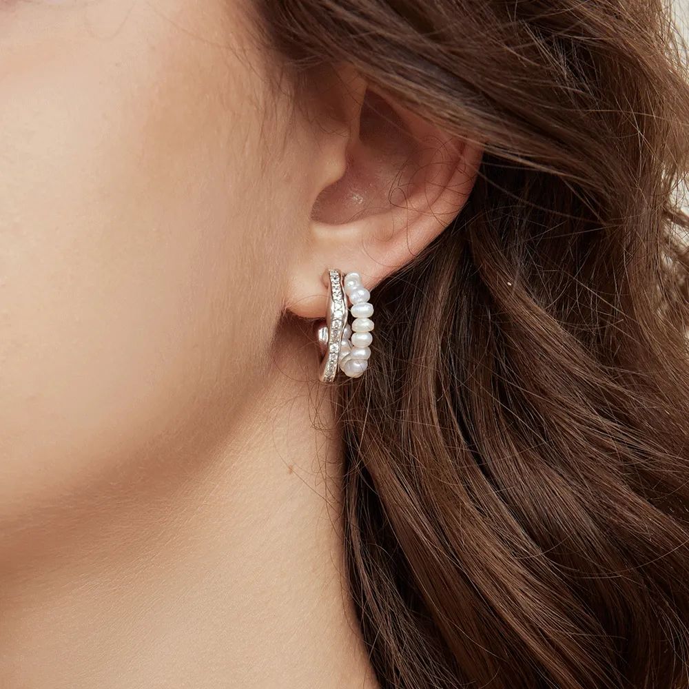 Crafted Pavé Pearl Huggie Earrings