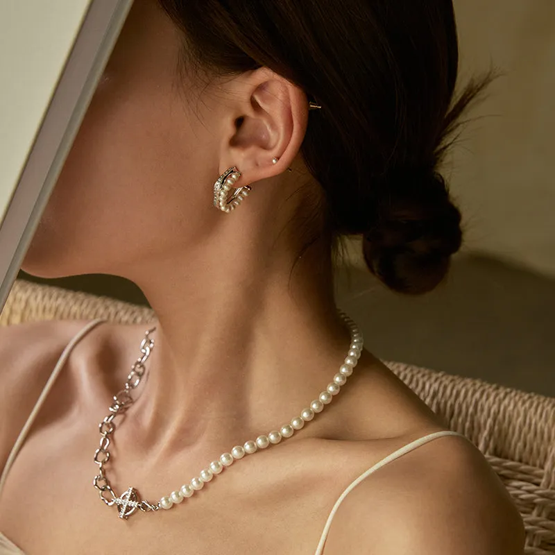 Crafted Pavé Pearl Huggie Earrings
