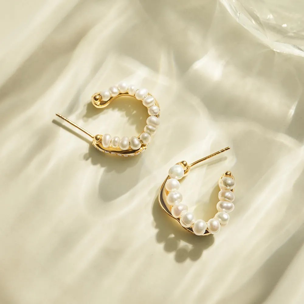 Crafted Pavé Pearl Huggie Earrings
