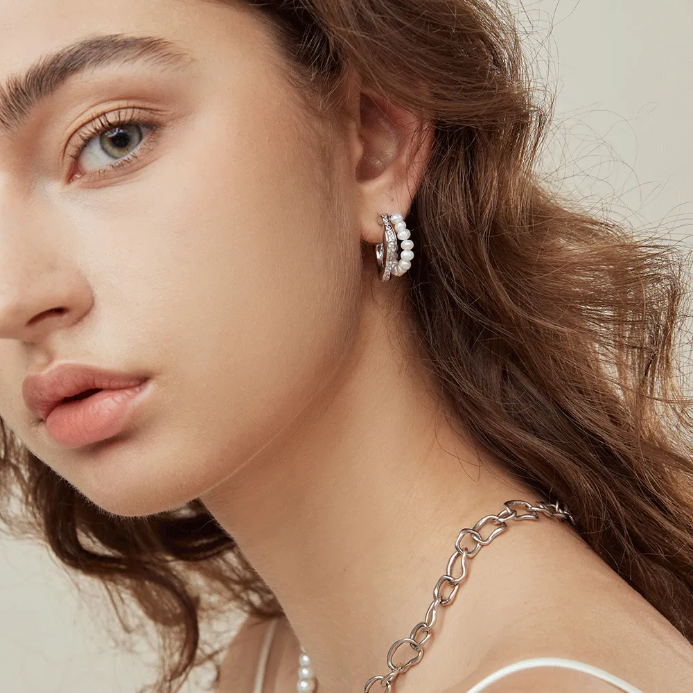 Crafted Pavé Pearl Huggie Earrings