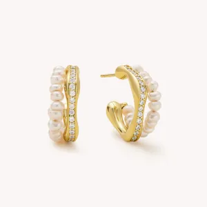 Crafted Pavé Pearl Huggie Earrings