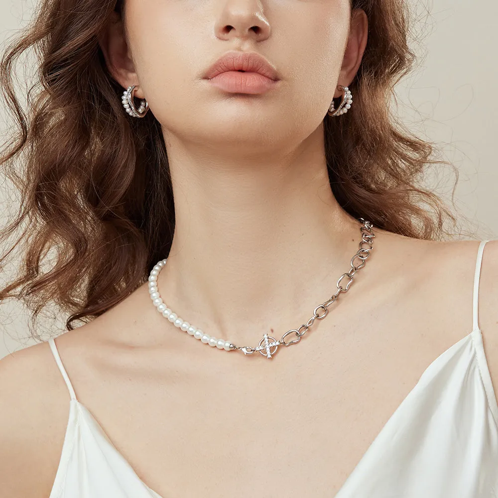 Crafted Pavé Pearl Huggie Earrings