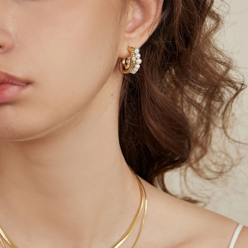 Crafted Pavé Pearl Huggie Earrings