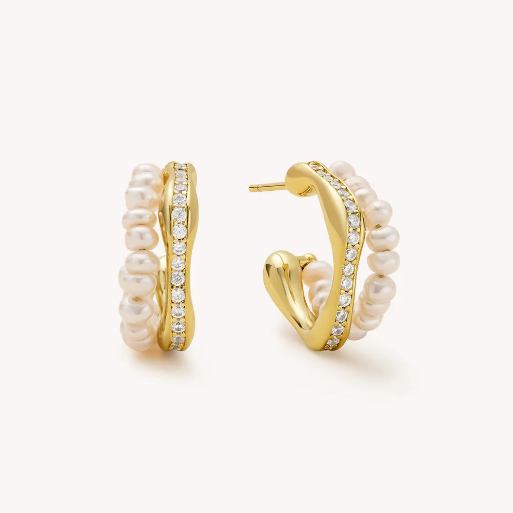 Crafted Pavé Pearl Huggie Earrings