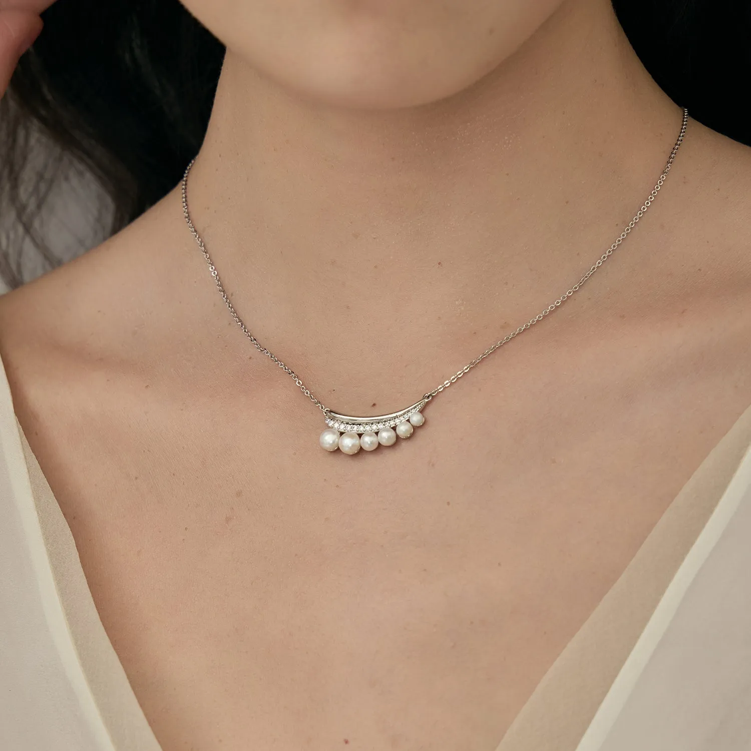 Crafted Smile Necklace in Pearl