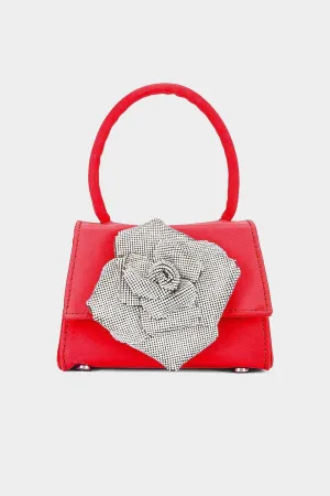 Crystal Rose Embellished Mini Bag in Red