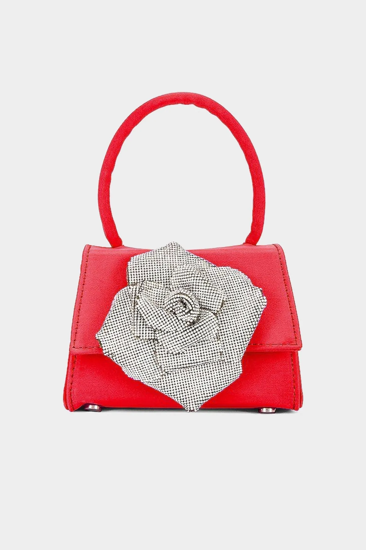Crystal Rose Embellished Mini Bag in Red