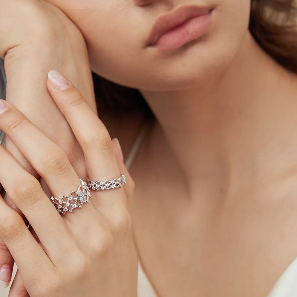 Cubic Zirconia Wave Rings (Twin Ring)