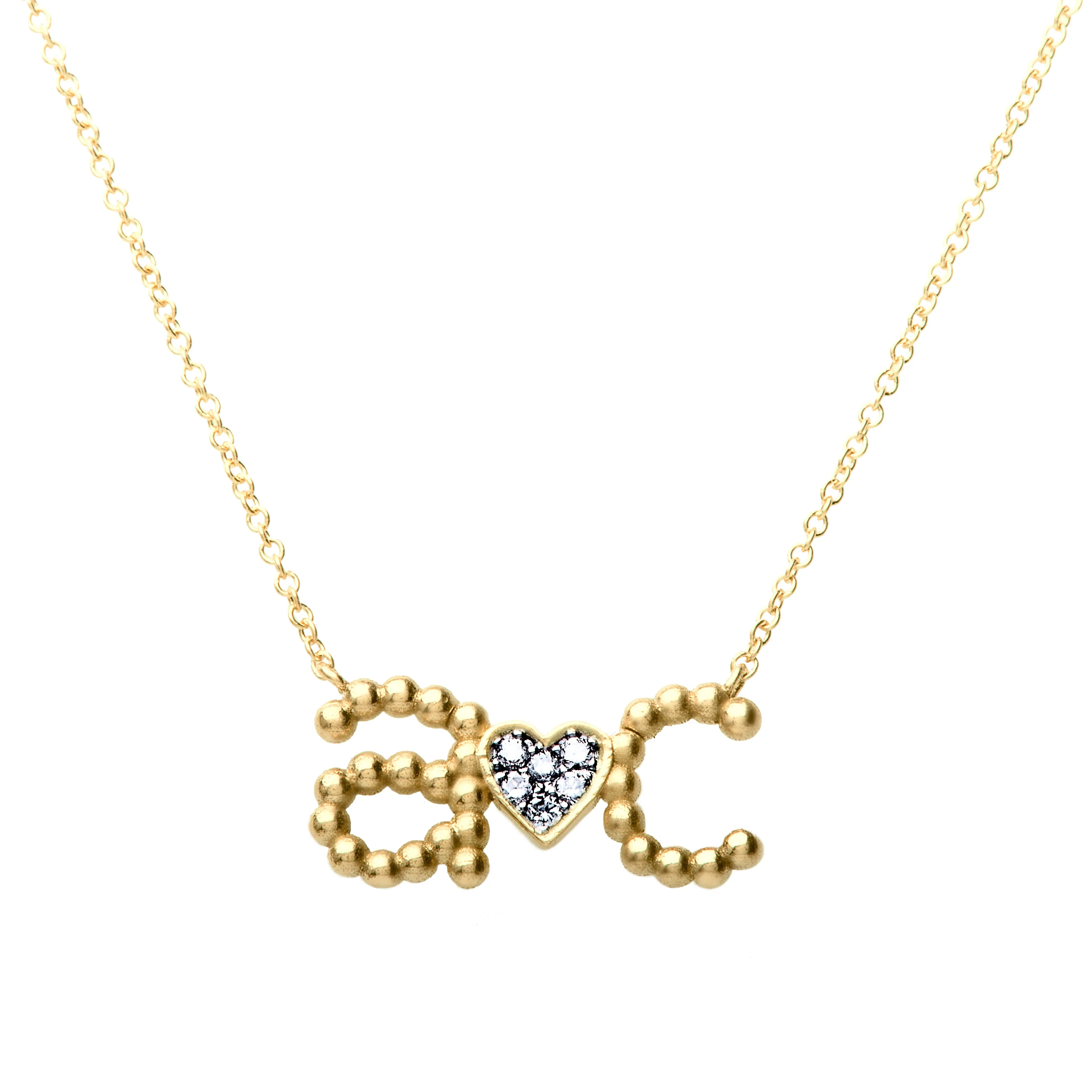 Custom Beaded Initial Necklace with Pave Heart