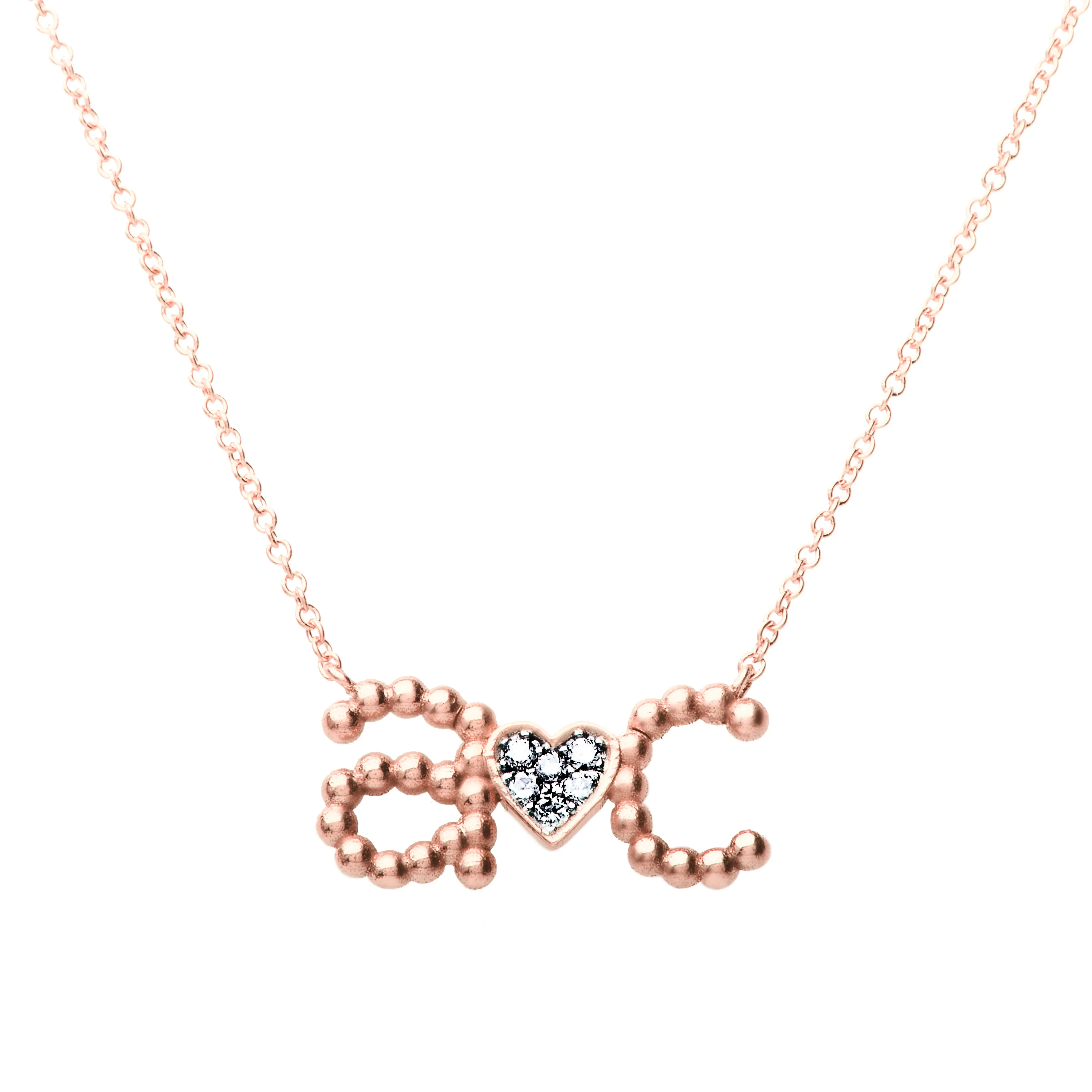 Custom Beaded Initial Necklace with Pave Heart