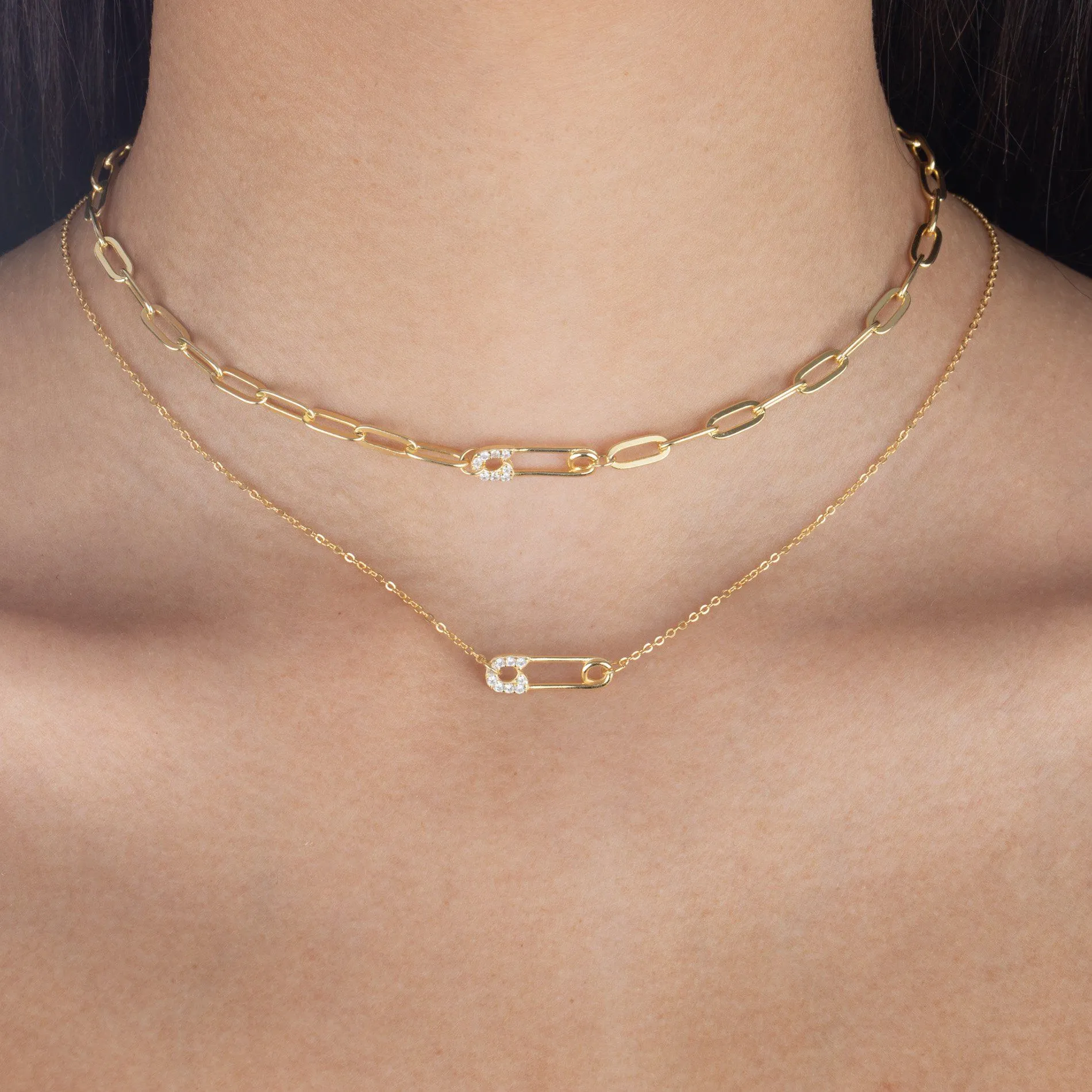 CZ Safety Pin Necklace