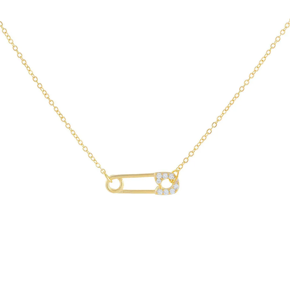 CZ Safety Pin Necklace