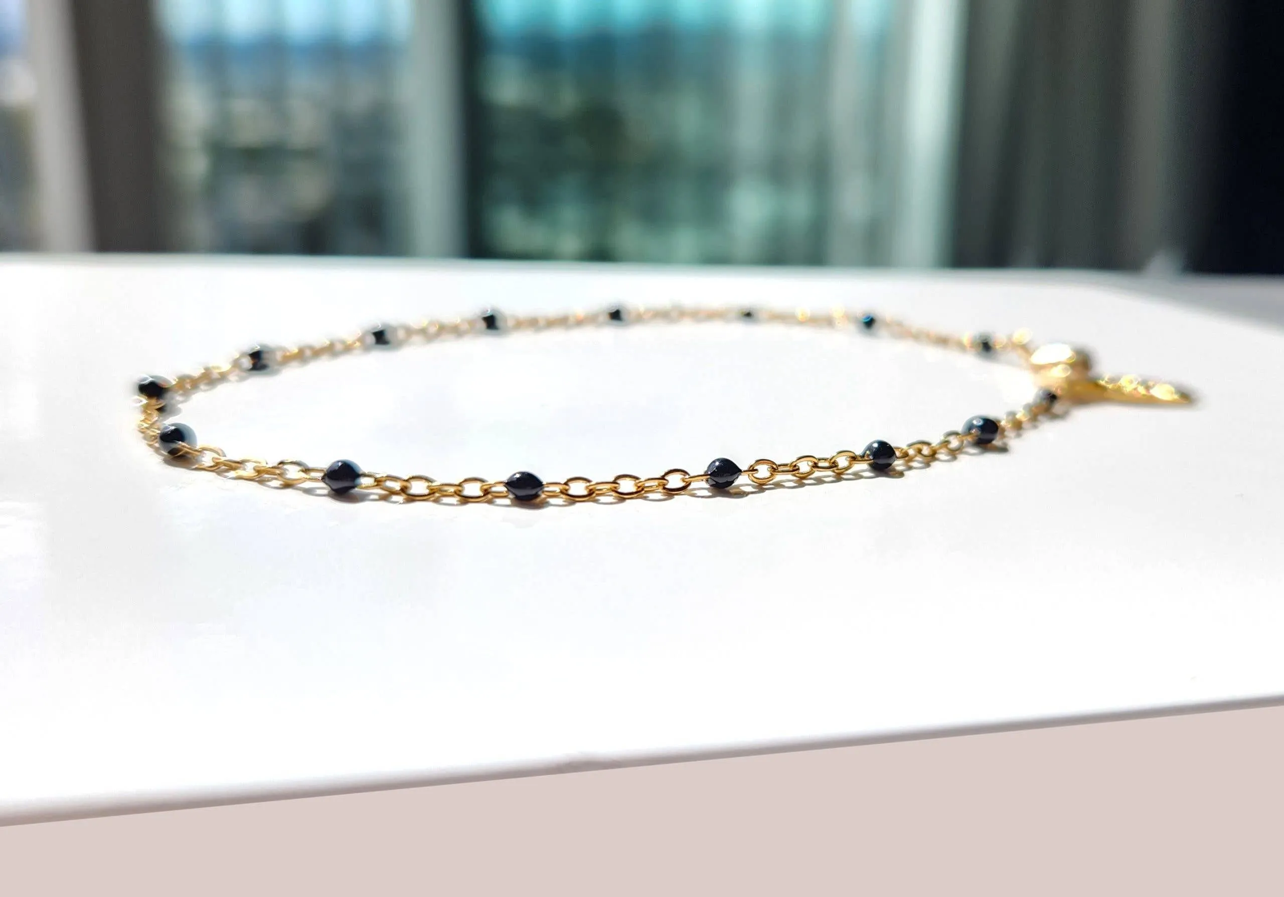 Dainty Dotted Black Enamel Bracelet
