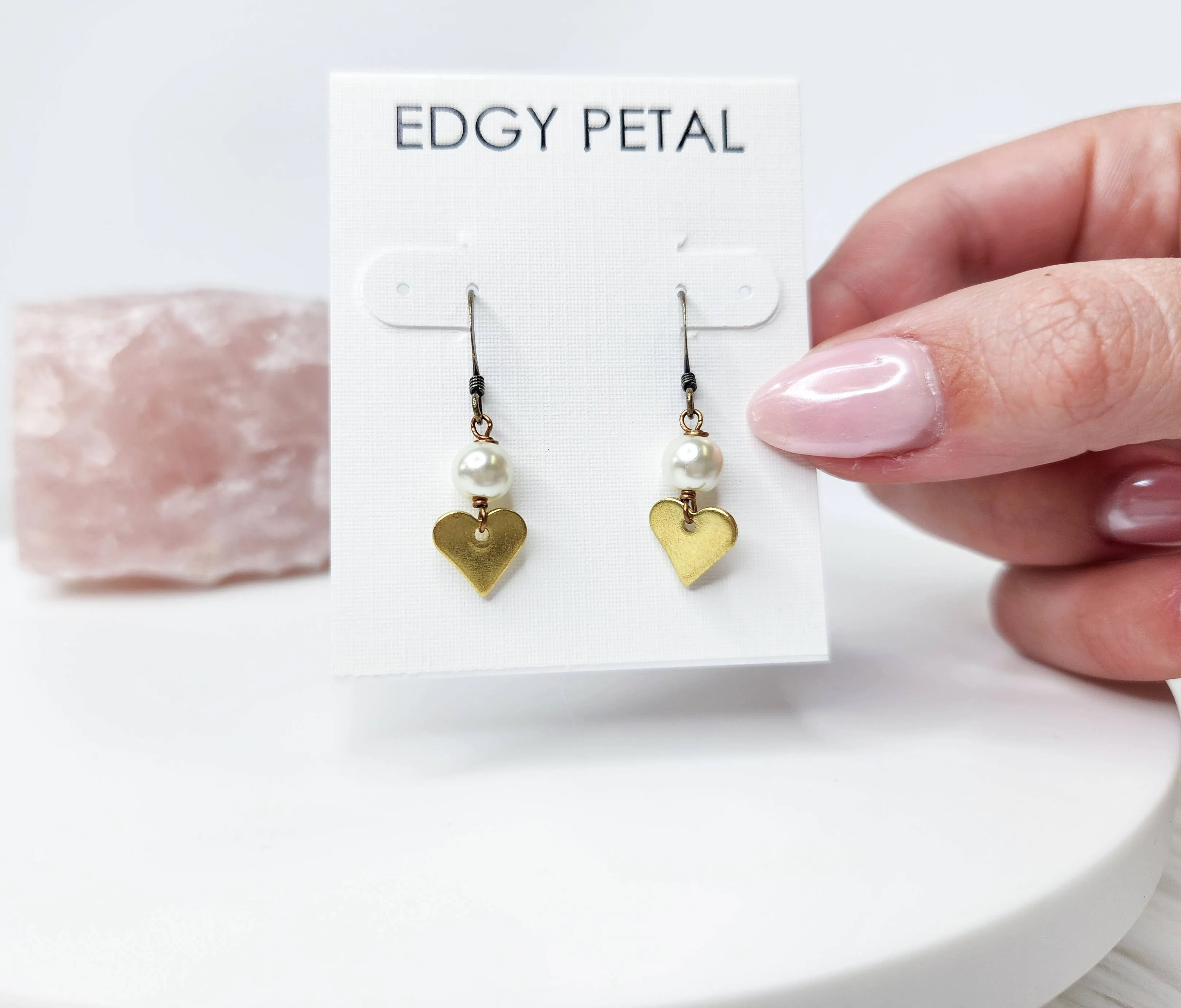 Dainty Heart and Pearl Earrings