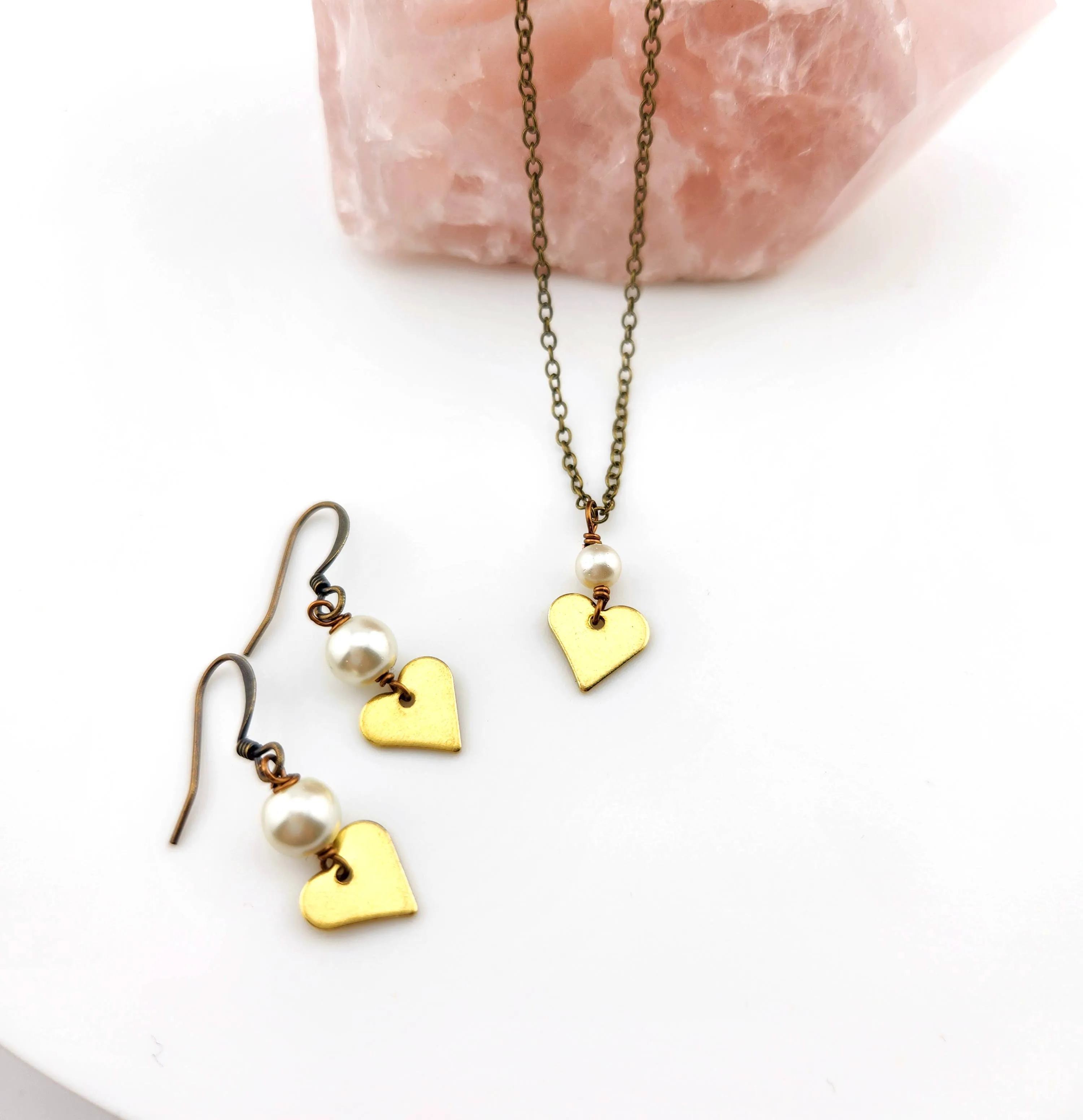 Dainty Heart and Pearl Earrings