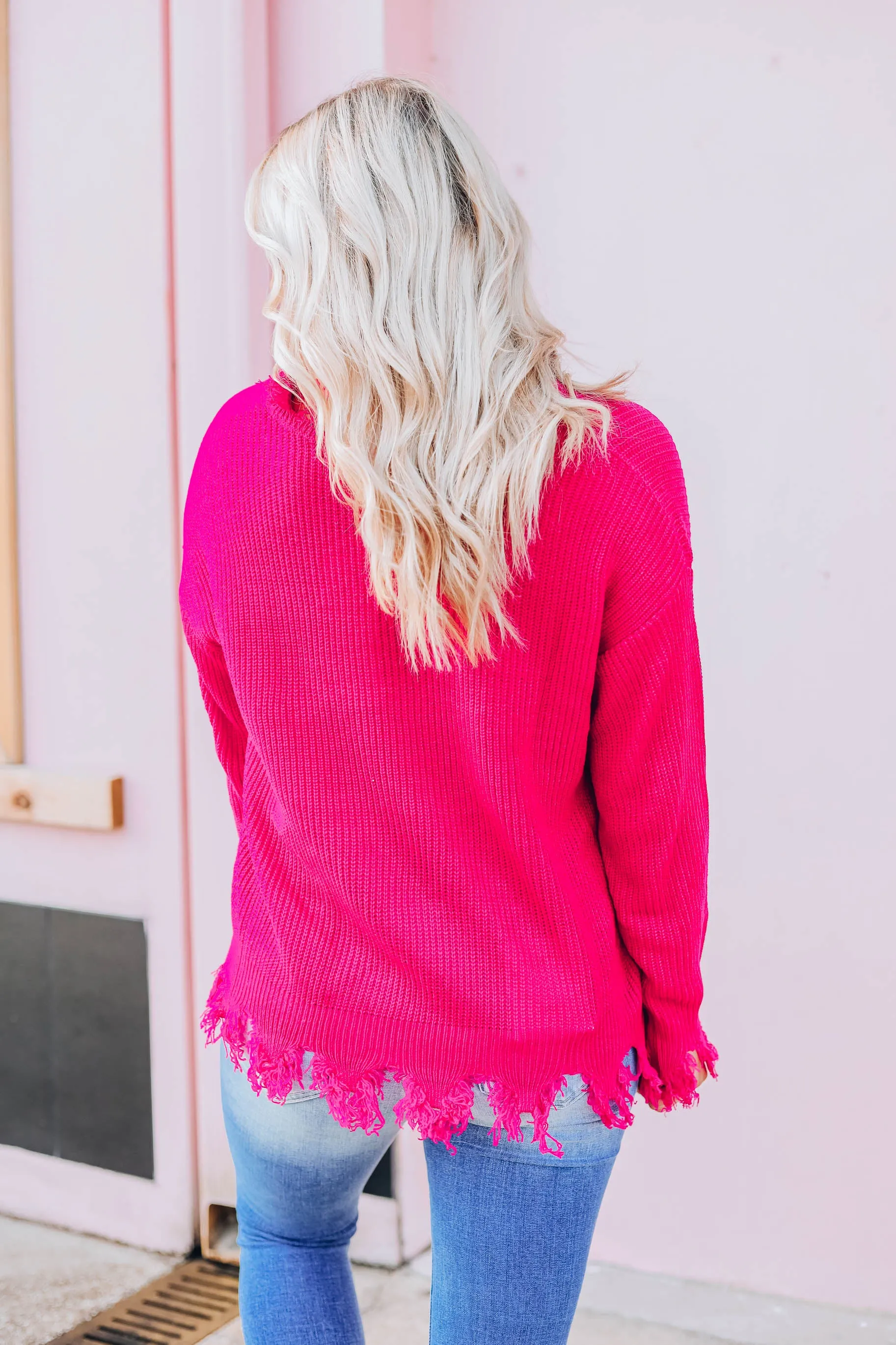 Dara Distressed Sweater - Magenta S-3X