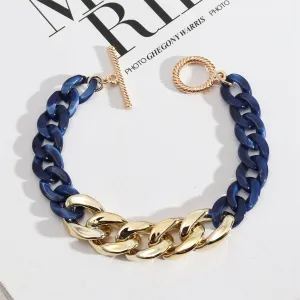 Dark Blue Resin & 18K Gold-Plated Chain Link Bracelet