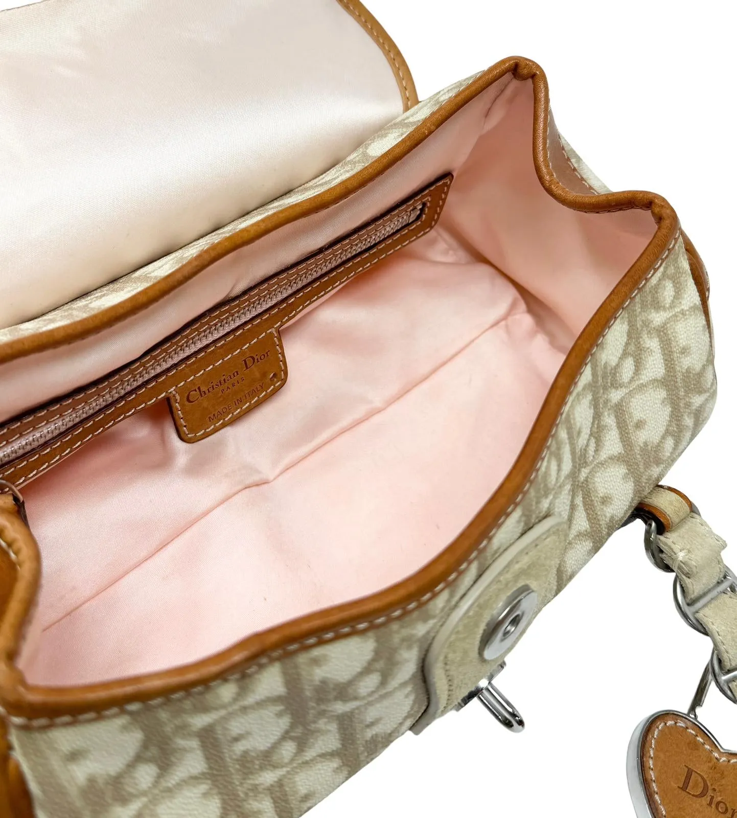 Dior Beige Logo Heart Top Handle Bag