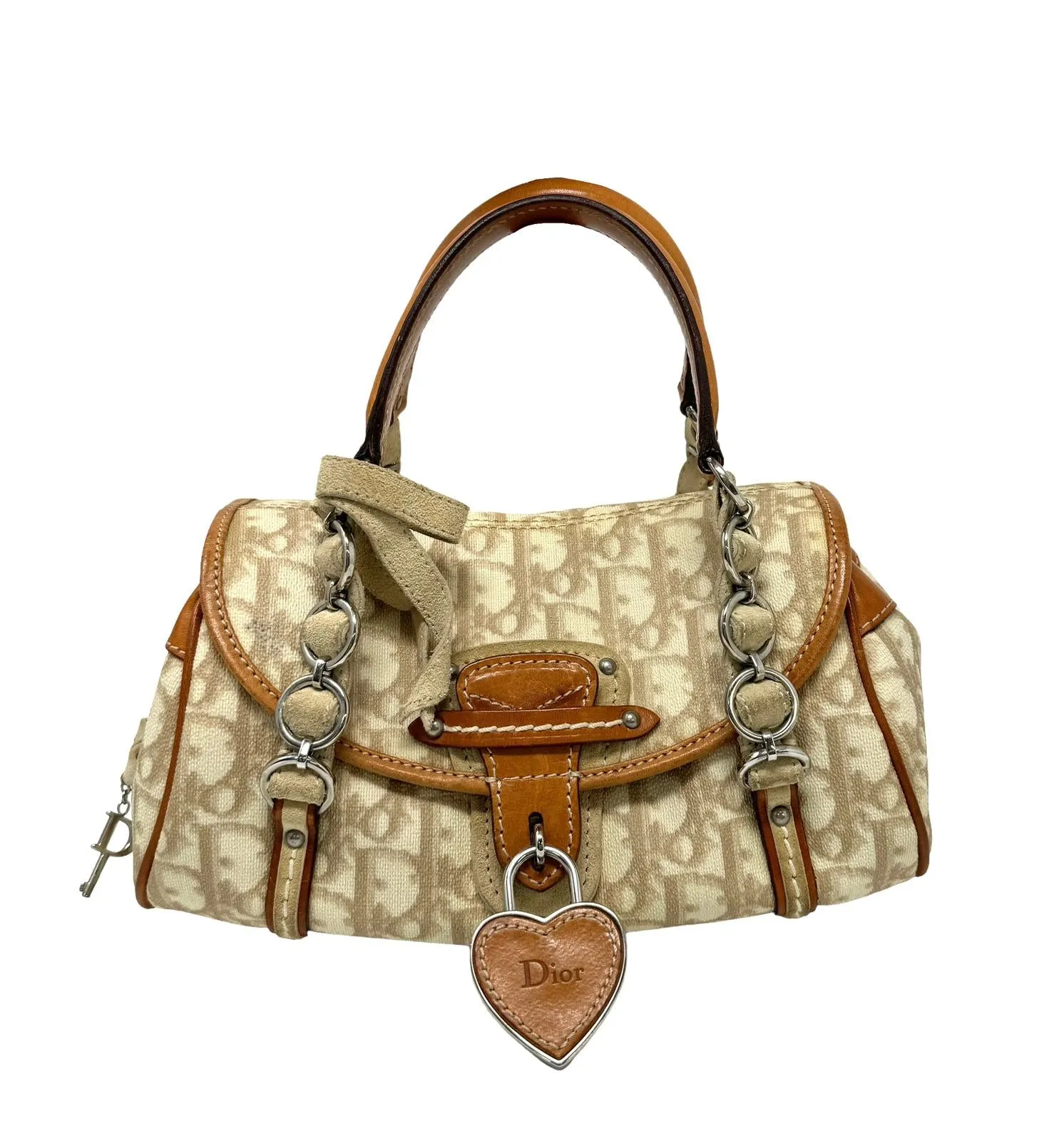 Dior Beige Logo Heart Top Handle Bag