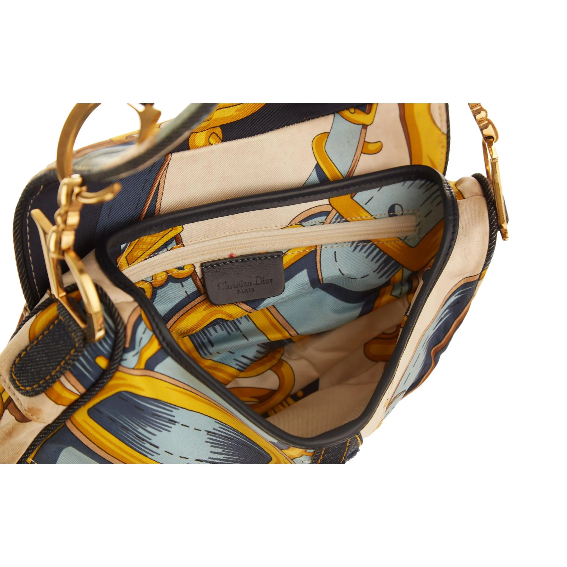 Dior Navy Satin Print Saddle