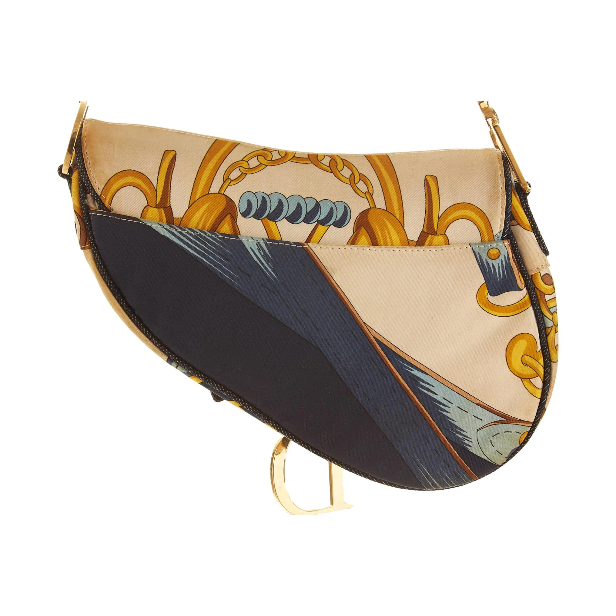 Dior Navy Satin Print Saddle