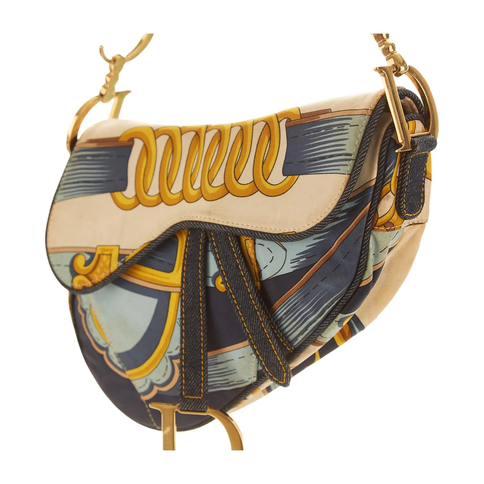 Dior Navy Satin Print Saddle