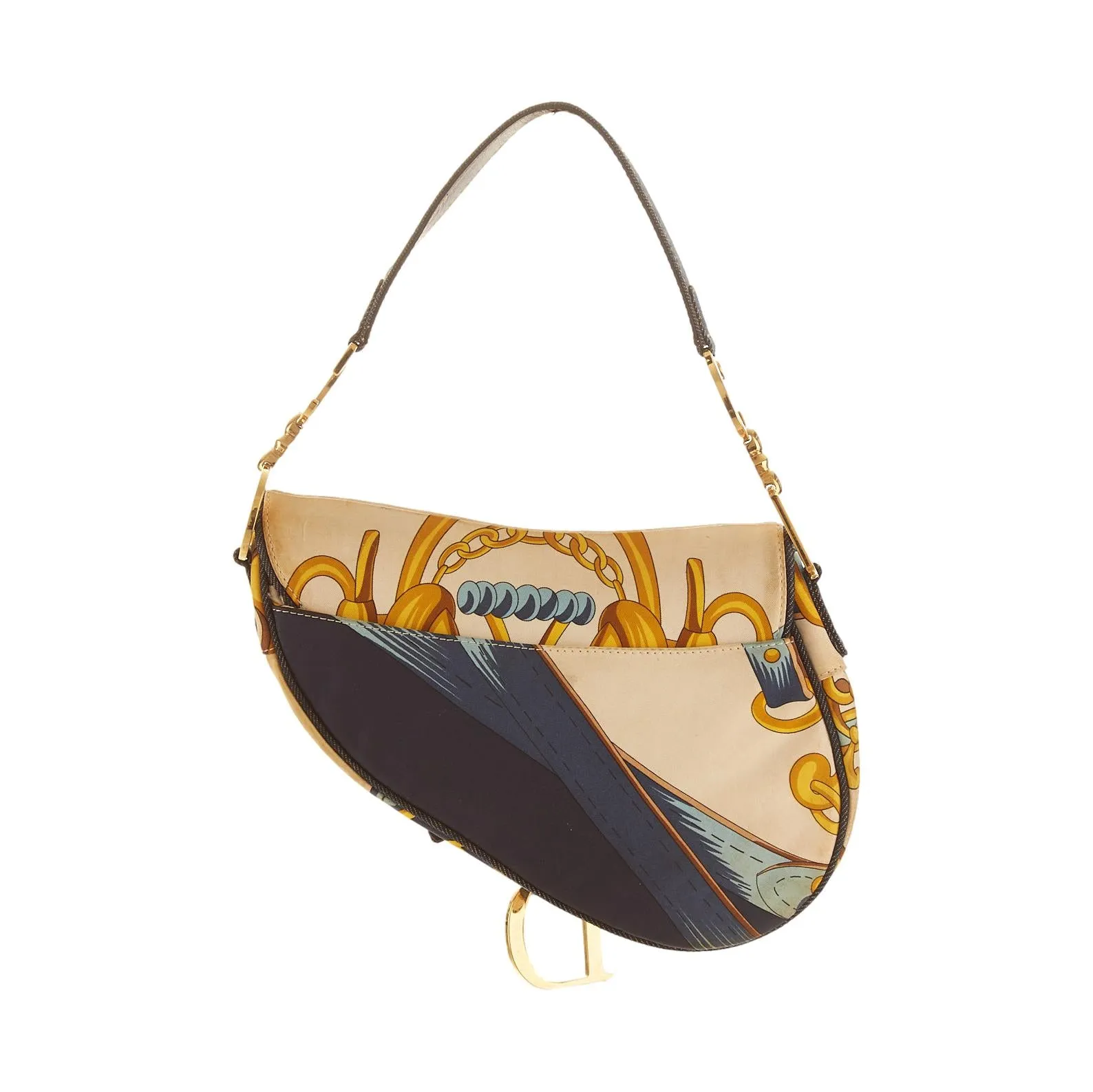 Dior Navy Satin Print Saddle