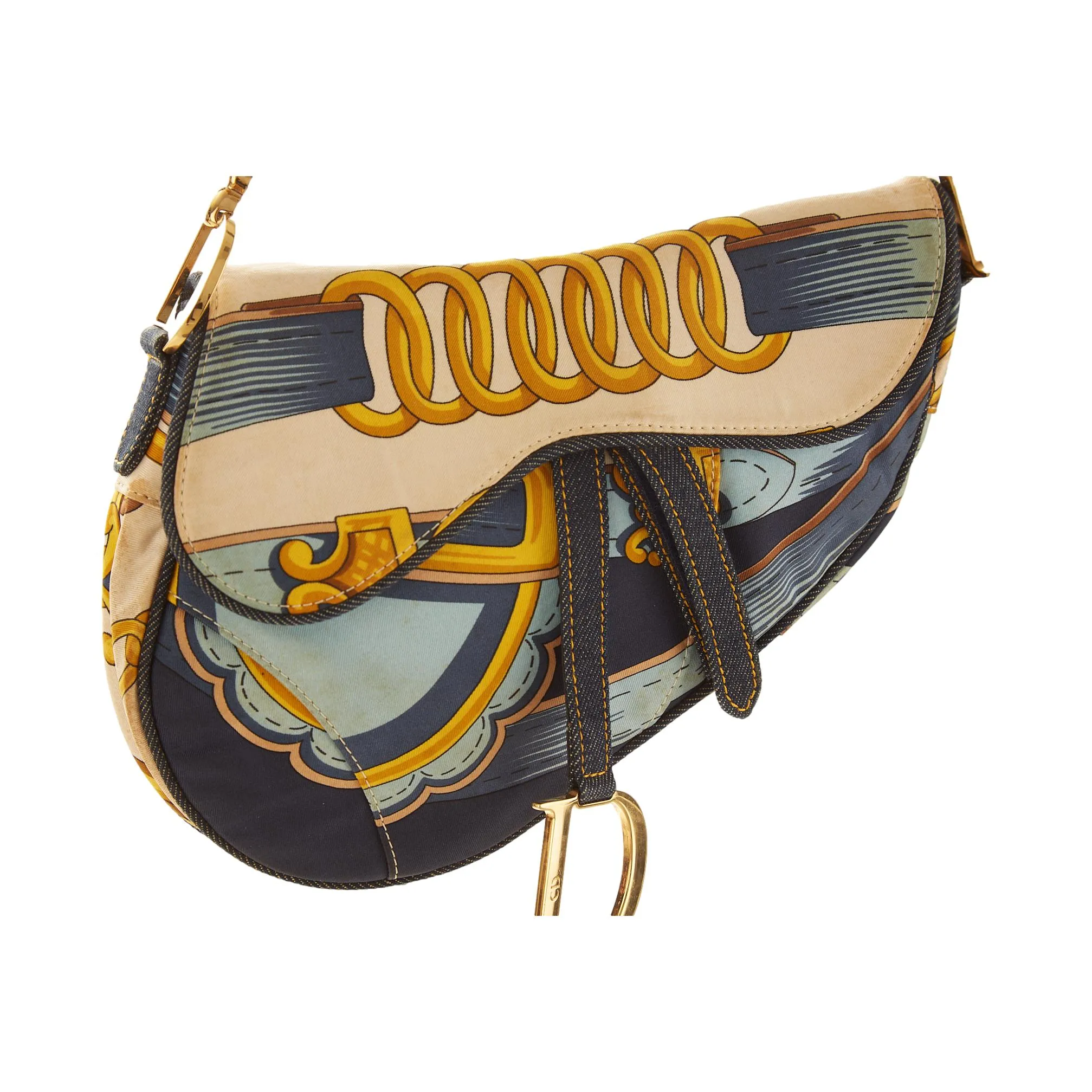 Dior Navy Satin Print Saddle