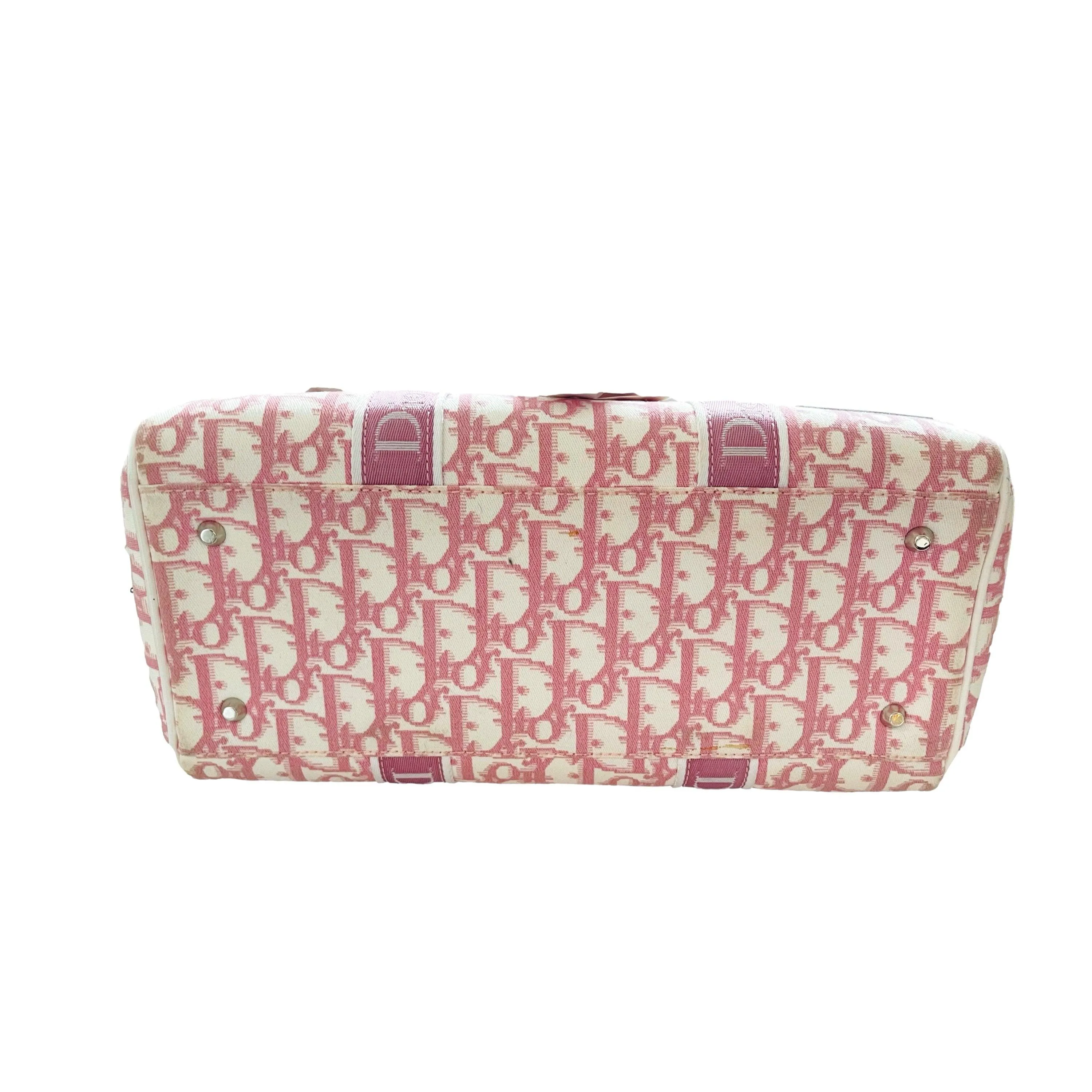 Dior Pink Monogram Rhinestone Boston Bag