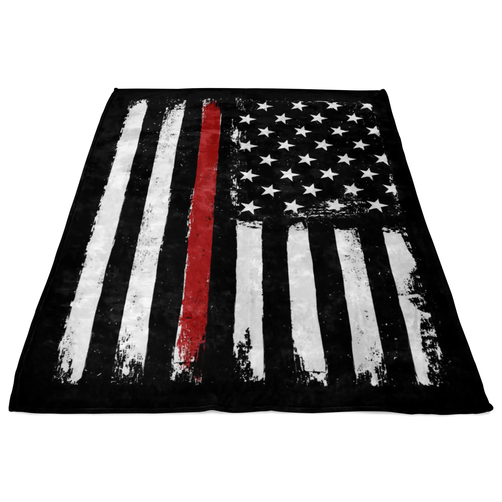 Distressed Thin Red Line Stars and Stripes Fleece Blanket